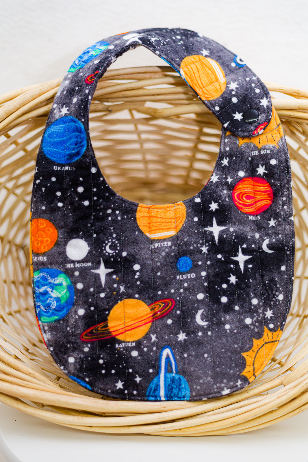 space flannel quilted baby bib